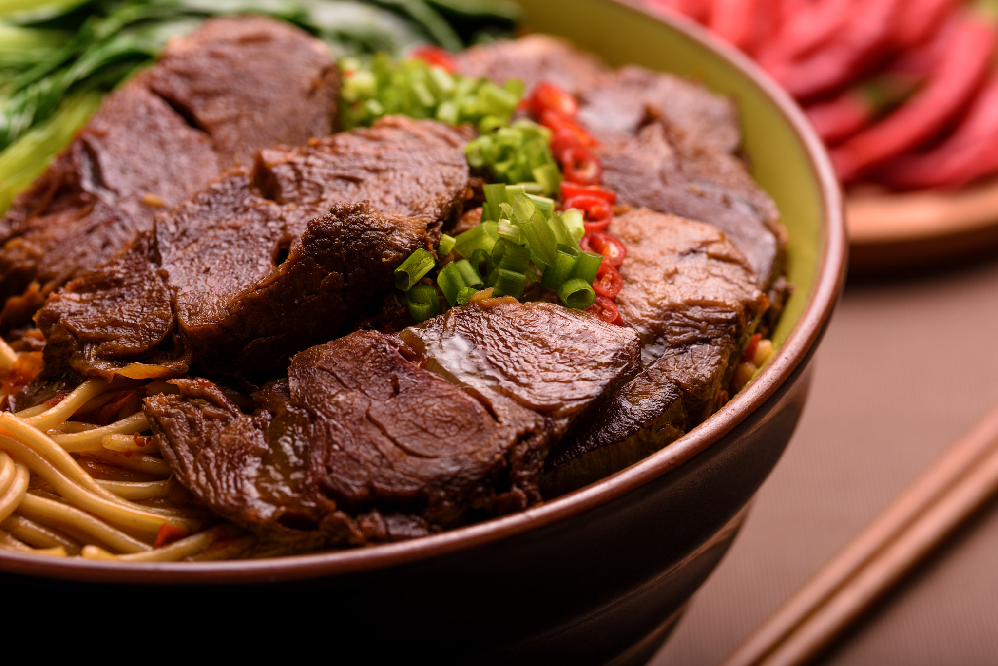 Nikon D810 + Tamron SP 90mm F2.8 Di VC USD 1:1 Macro (F004) sample photo. Authentic taiwanese beef noodle soup bowl photography