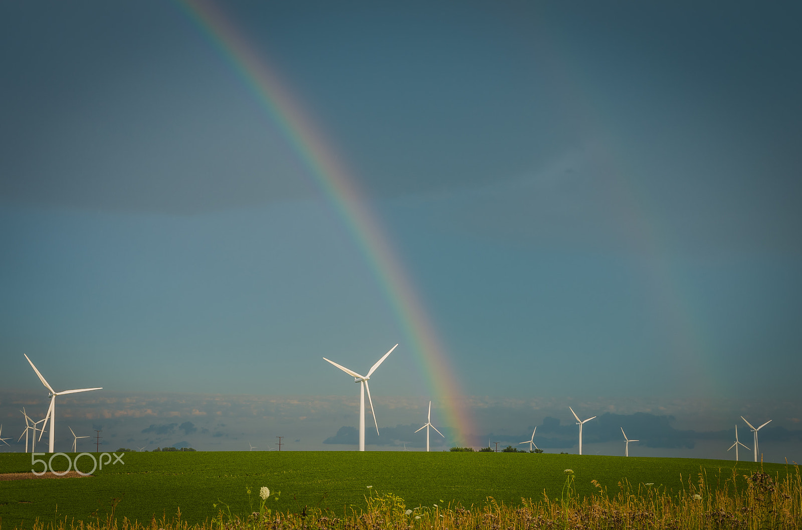 Pentax K-5 IIs sample photo. Wind farm rainbow 2 photography