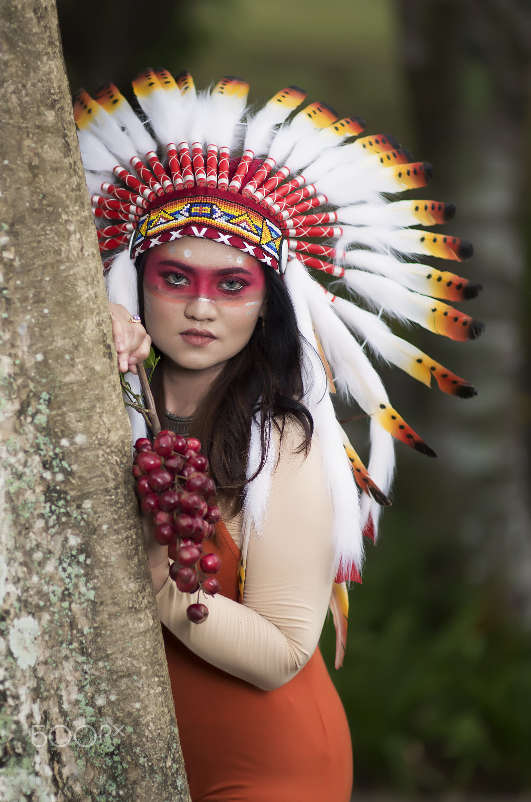 Nikon D800E + Sigma 85mm F1.4 EX DG HSM sample photo. Red indian lady photography