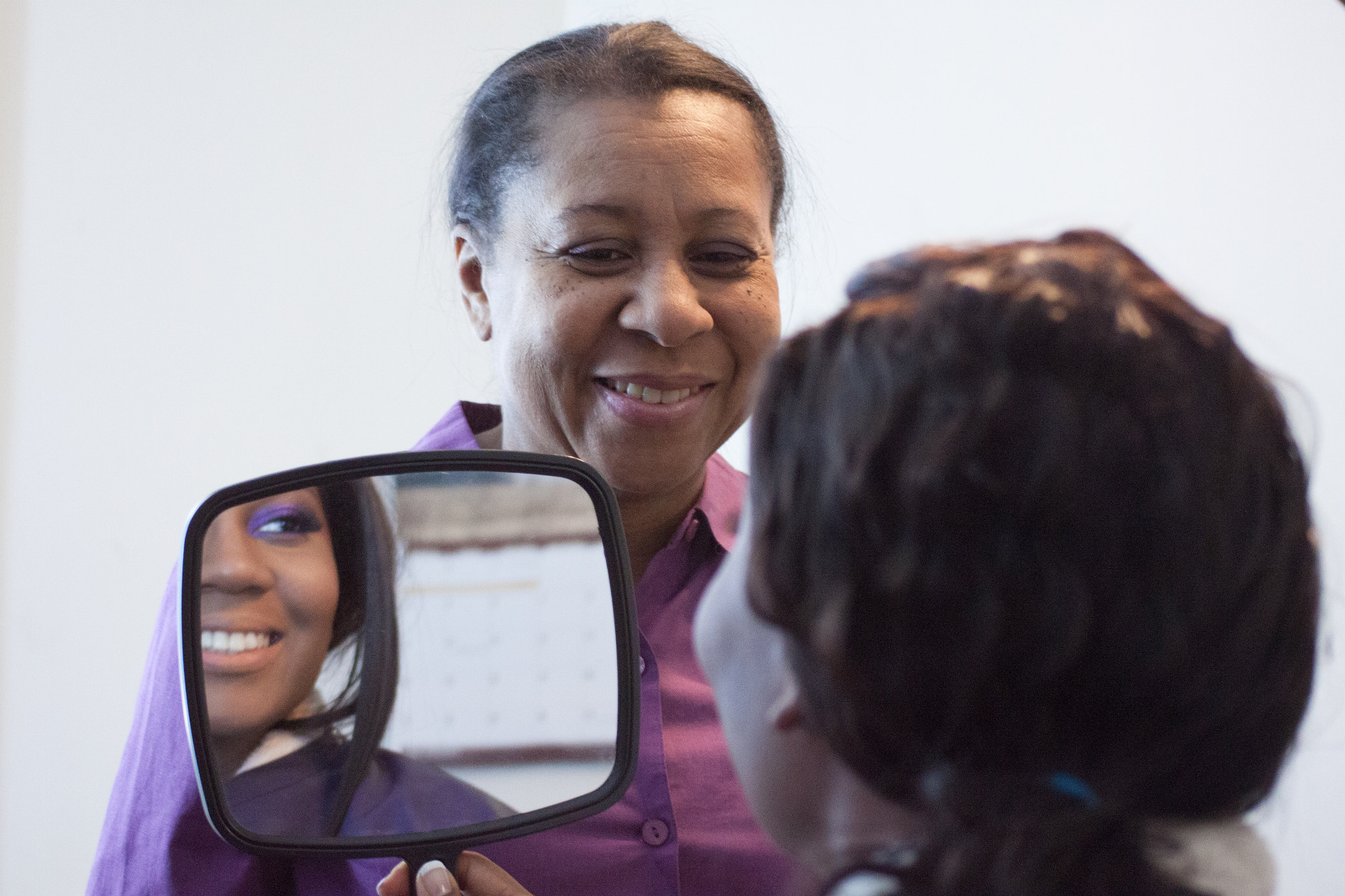 Canon EF 55-200mm f/4.5-5.6 sample photo. Mother of the bride mirror smiles photography