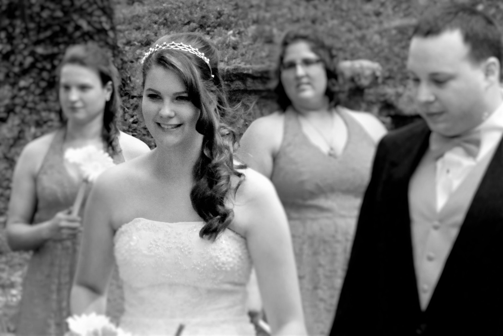 Canon EF 55-200mm f/4.5-5.6 sample photo. Bride amid party b&w photography