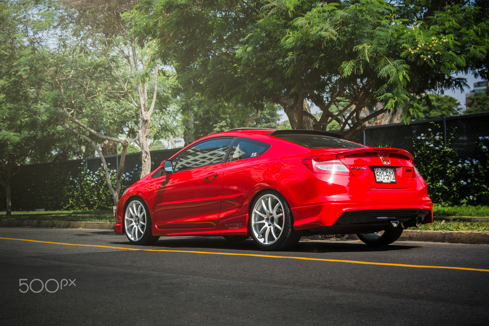 AF Zoom-Nikkor 28-80mm f/3.3-5.6G sample photo. Honda civic, lady in red. photography