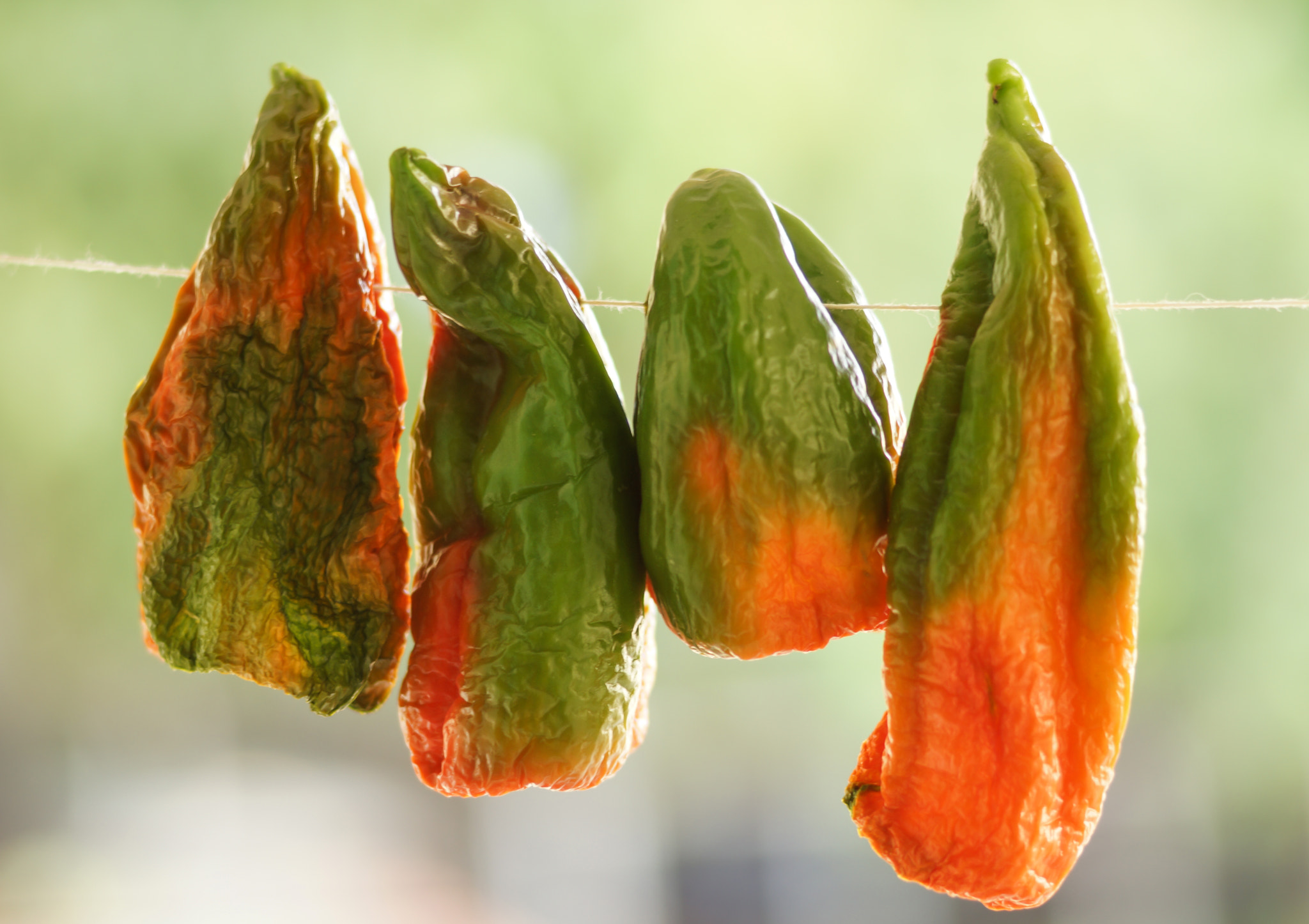 Sony SLT-A65 (SLT-A65V) + Sony 85mm F2.8 SAM sample photo. Threaded bell peppers being dried photography