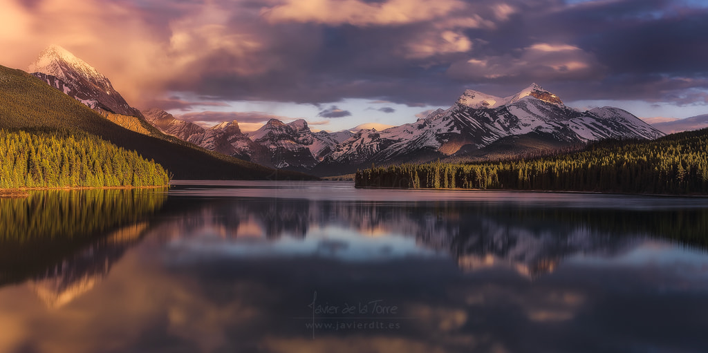Nikon D810 + Sigma 50mm F1.4 EX DG HSM sample photo. Maligne sunset photography
