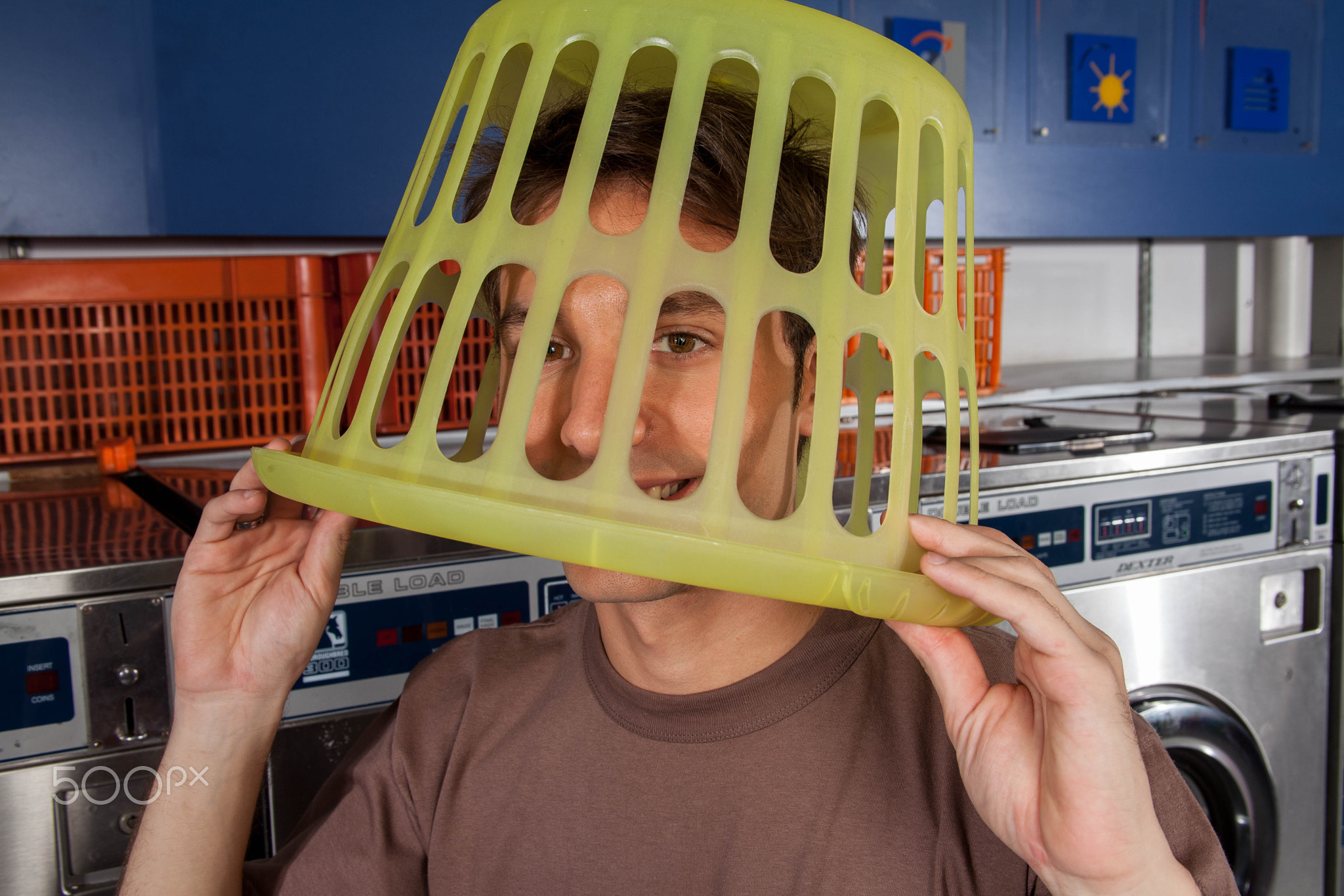 Basket on his head