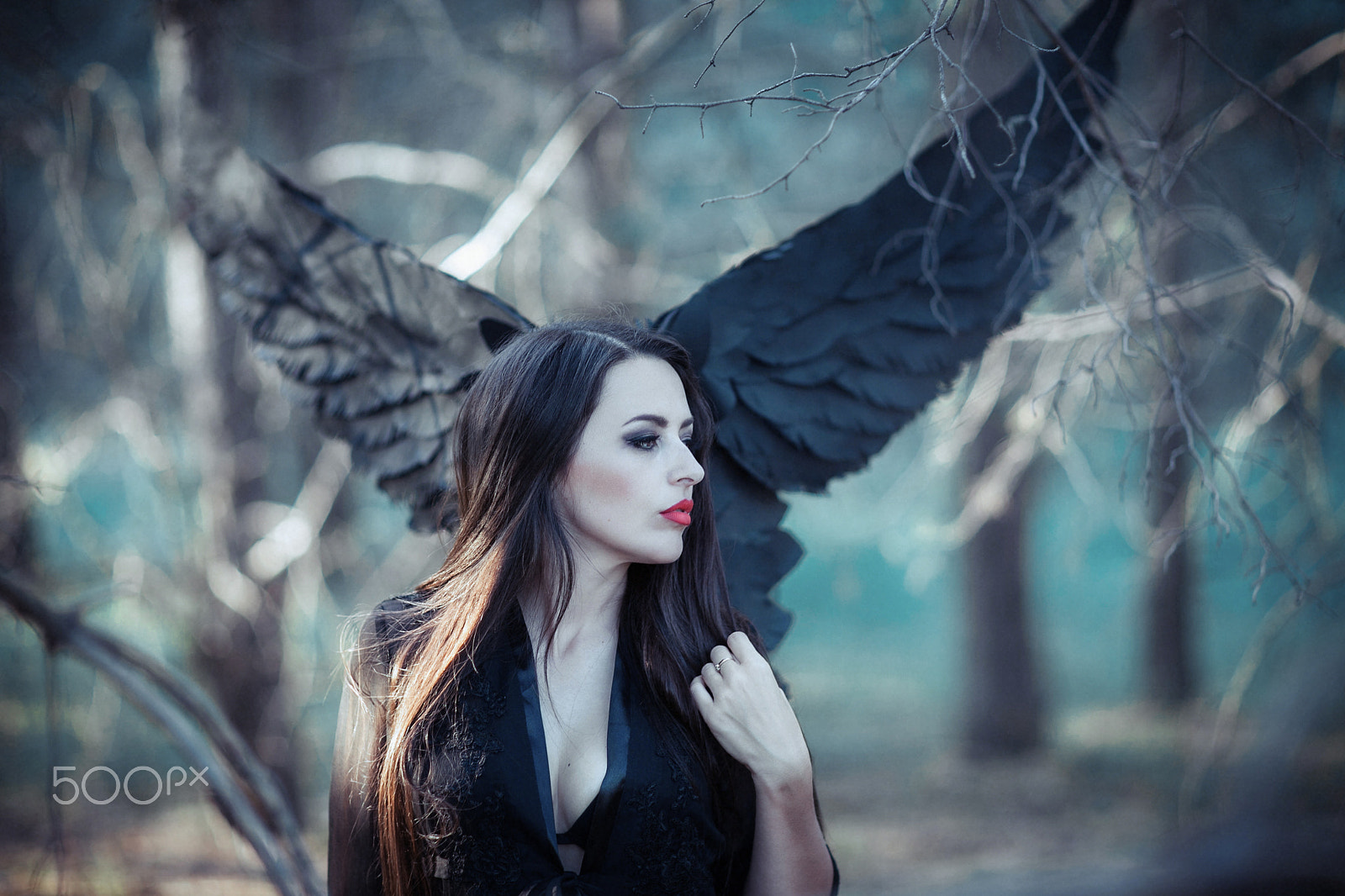 Canon EOS 5D Mark II + Canon EF 85mm F1.2 sample photo. Black angel in the forest photography