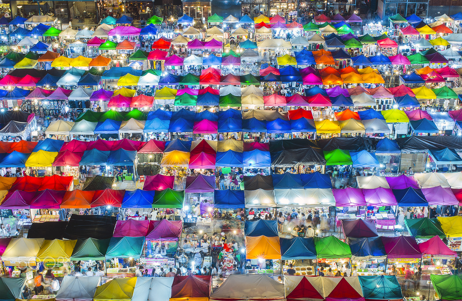 Pentax K-5 IIs sample photo. Top view of night market with many store photography