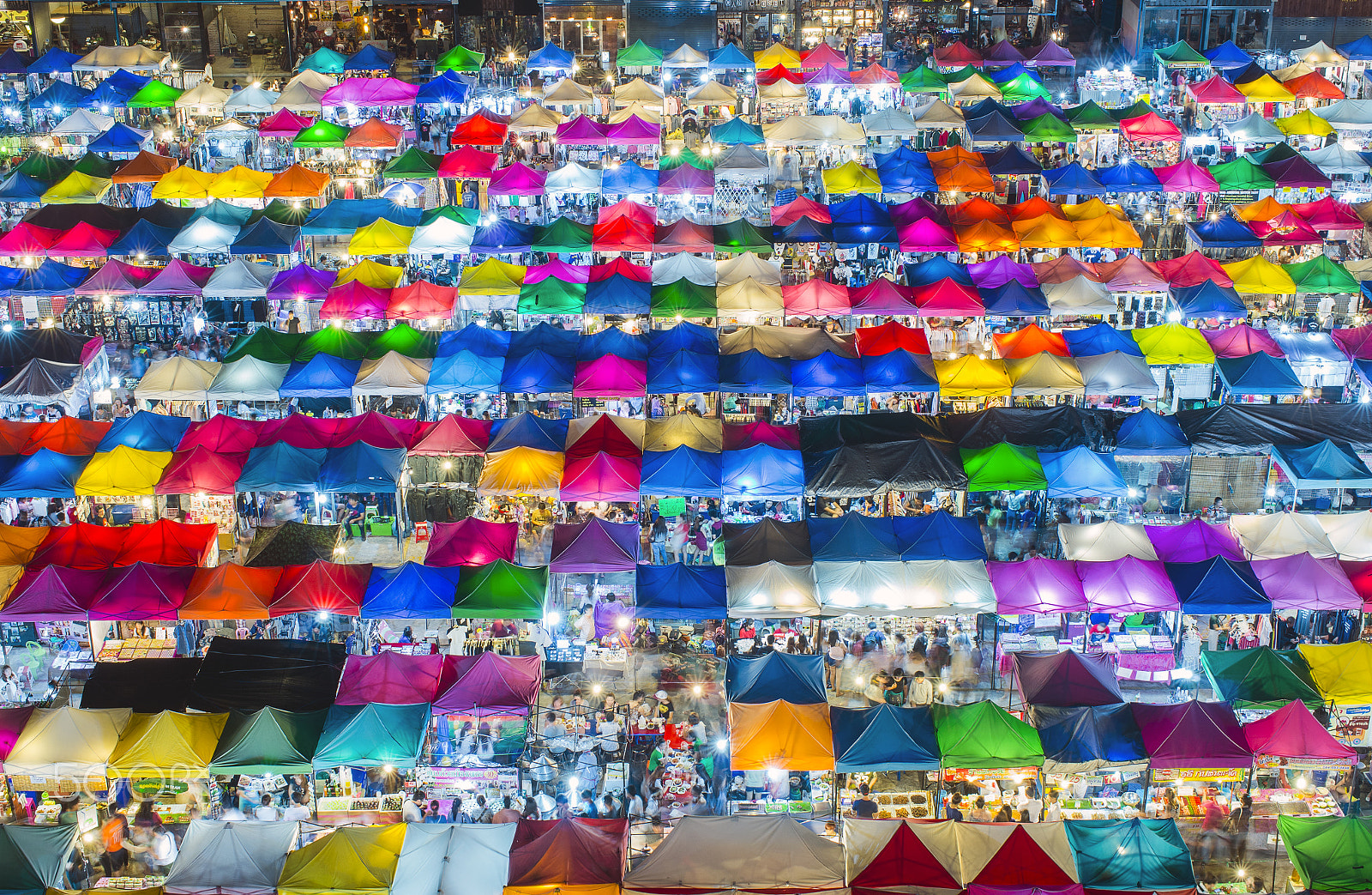 Pentax smc DA 35mm F2.8 Macro Limited sample photo. Top view of night market with many store photography
