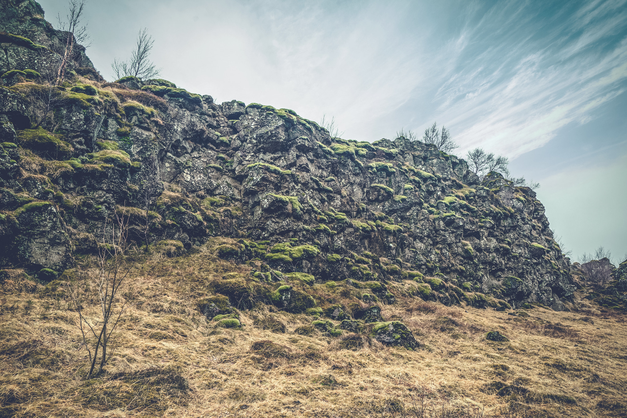Sony a7R + Sony Vario-Sonnar T* 16-35mm F2.8 ZA SSM sample photo. Black cliffs with green moss photography