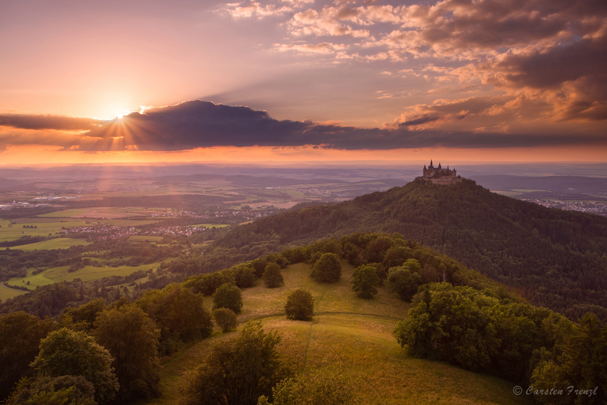 Sony a7R + Canon EF 17-40mm F4L USM sample photo. Sunset hohenzollern castle photography