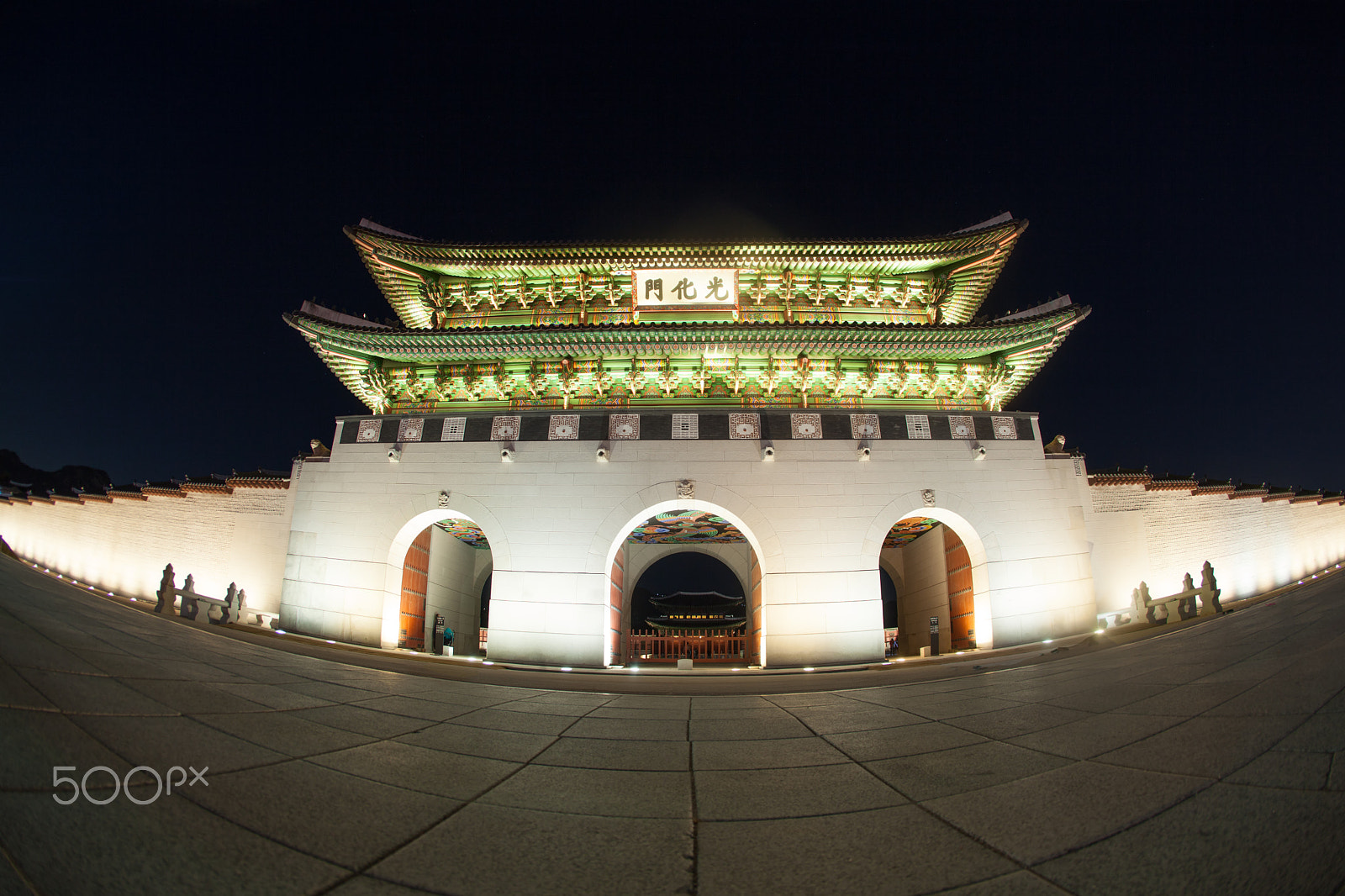 Canon EF 15mm F2.8 Fisheye sample photo. Night view of gwanghwamun gate in seoul, south korea photography