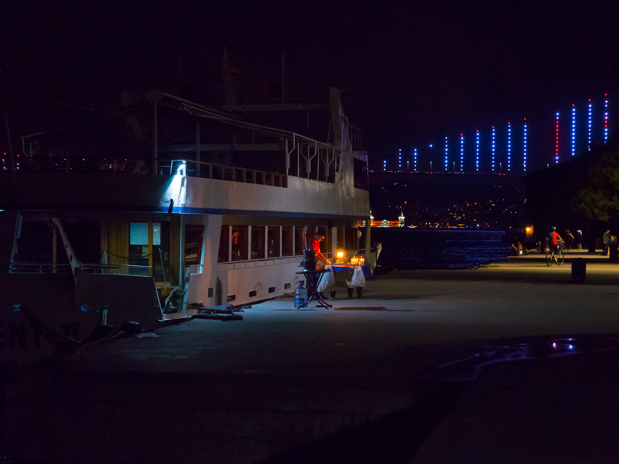 Panasonic Lumix DMC-GH4 + Olympus M.Zuiko Digital ED 12-40mm F2.8 Pro sample photo. Boat and tea by the bosphorus bridge photography