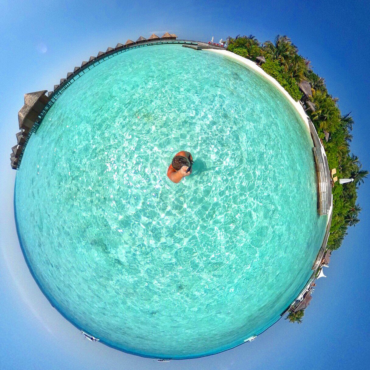 Ricoh Theta S sample photo. Baros maldives island on its own little planet photography