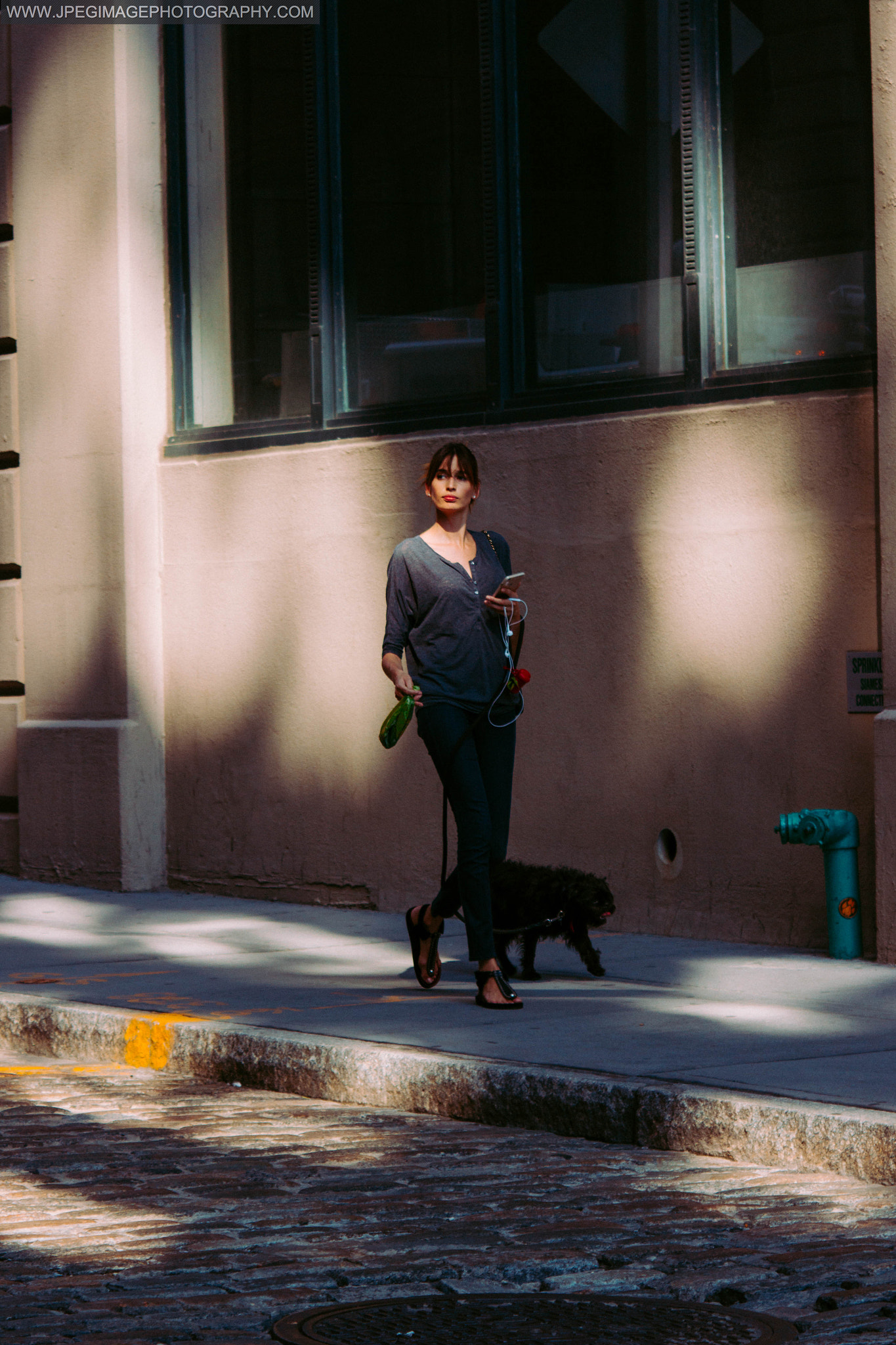 Canon EF 28-90mm f/4-5.6 sample photo. Woman walking her dog down a local street in dumbo brooklyn, new york. august 24, 2016 photography
