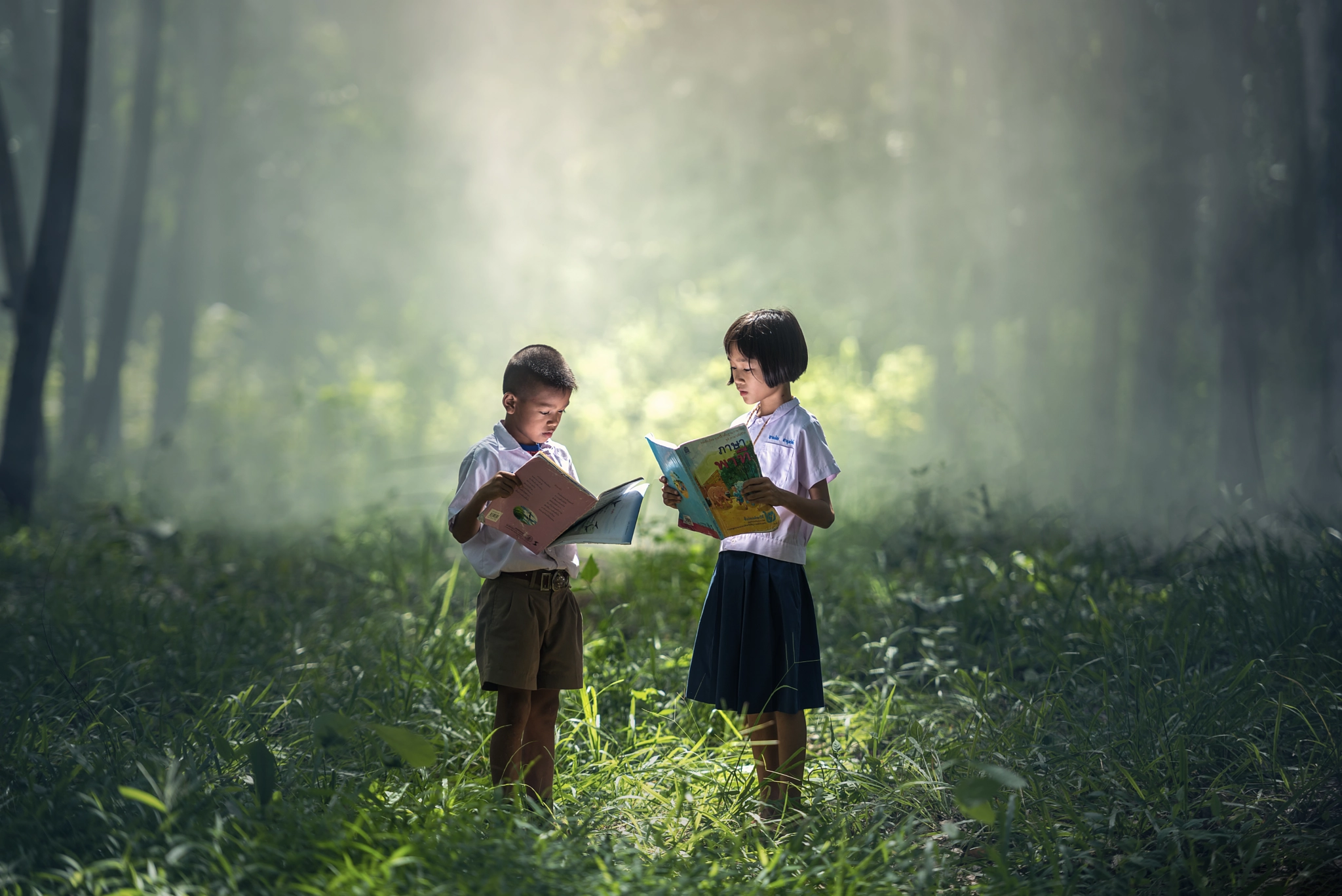 Asian students reading books