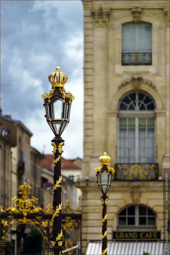 Beautiful golden covered street lamp in Nancy