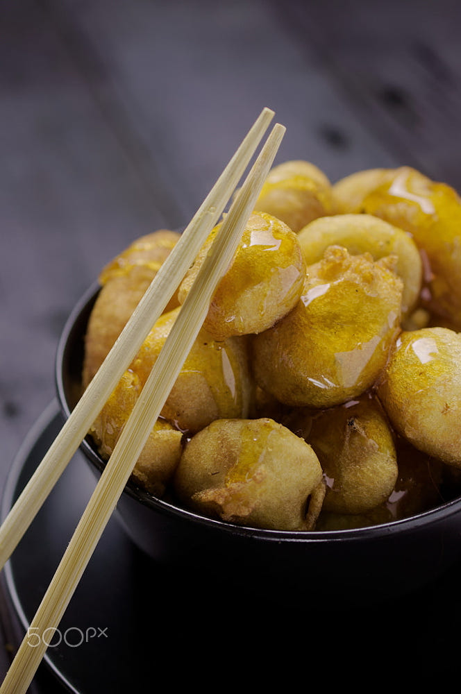Chinese toffee bananas golden brown deep fried caramelized by Luka M