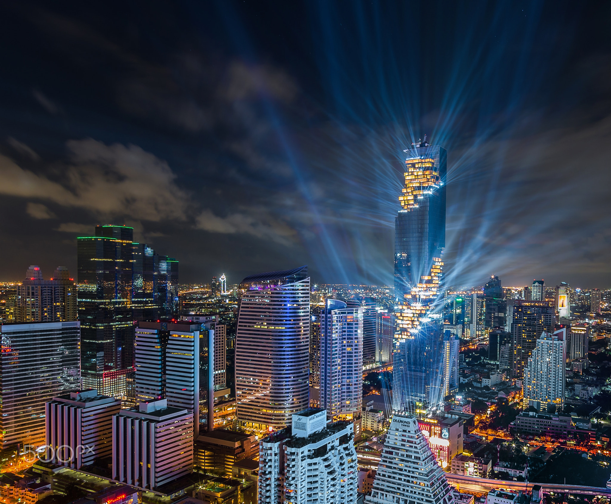 Top view of Bangkok Mahanakhon with bangkok rising