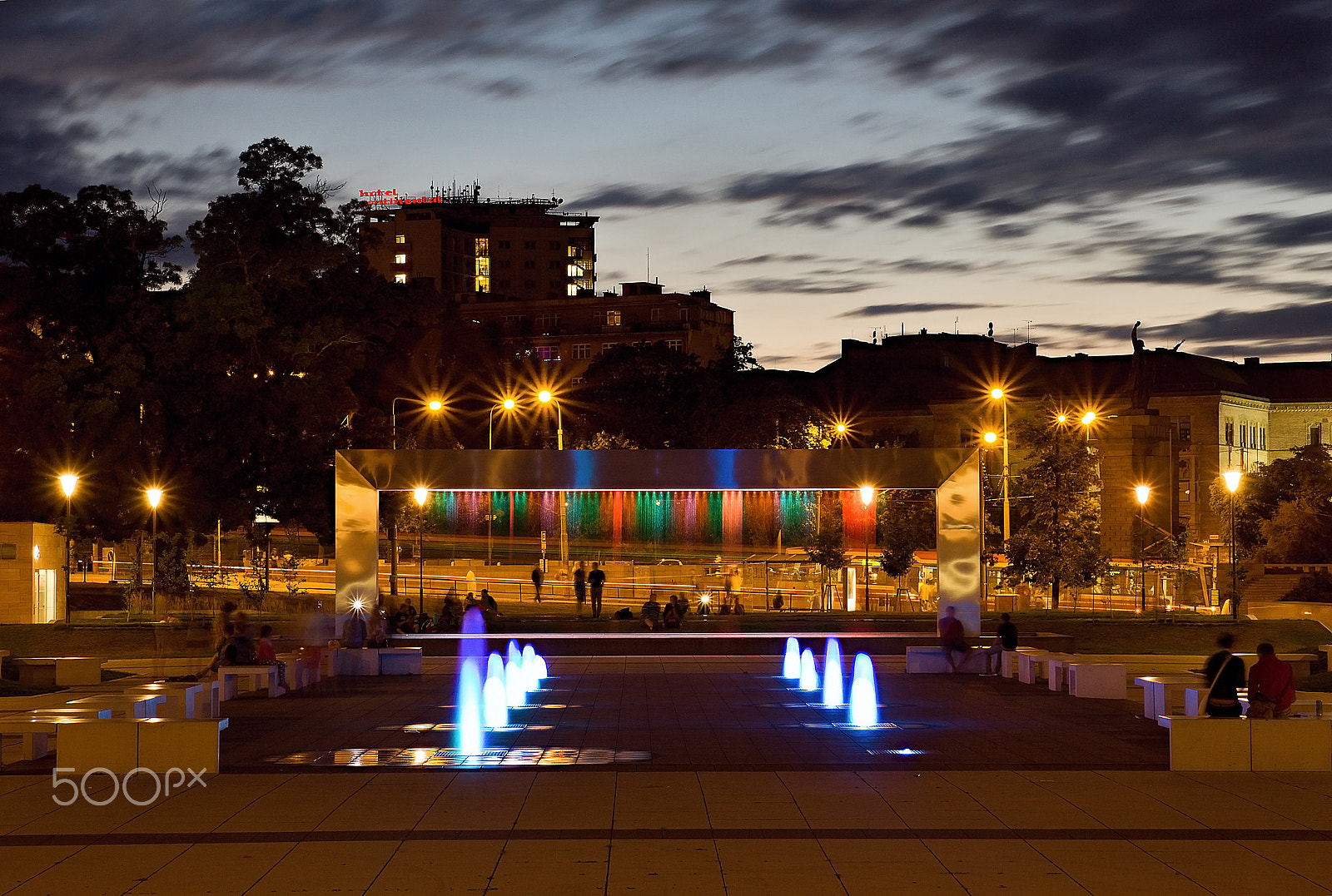 17.00 - 50.00 mm sample photo. Color night fountains in brno city photography