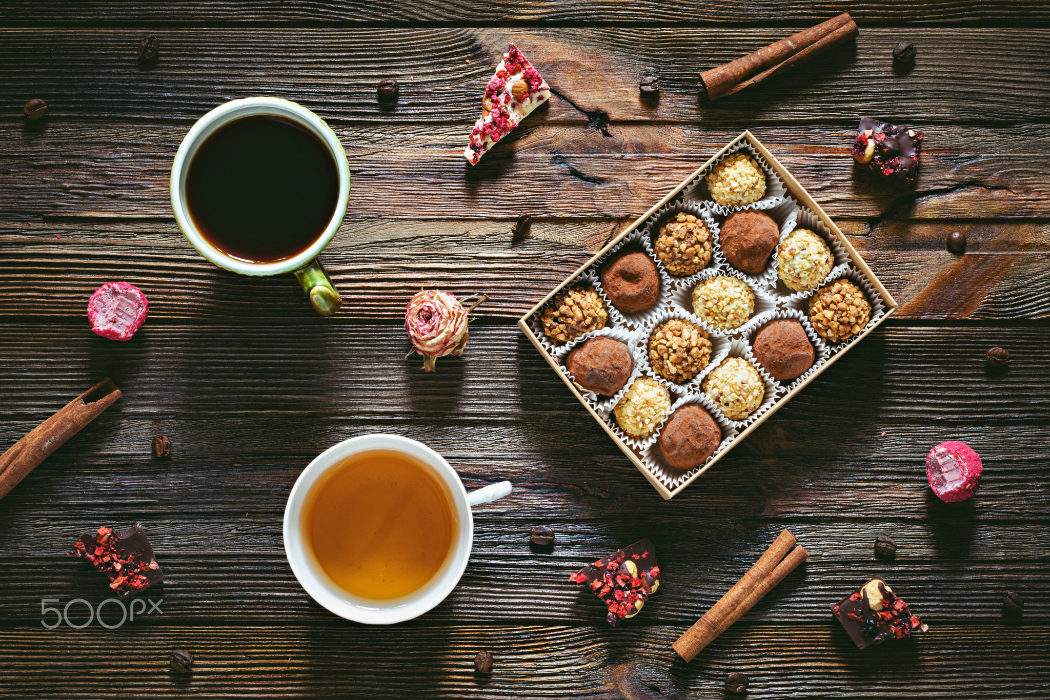 Chocolate, truffles, tea and coffee love
