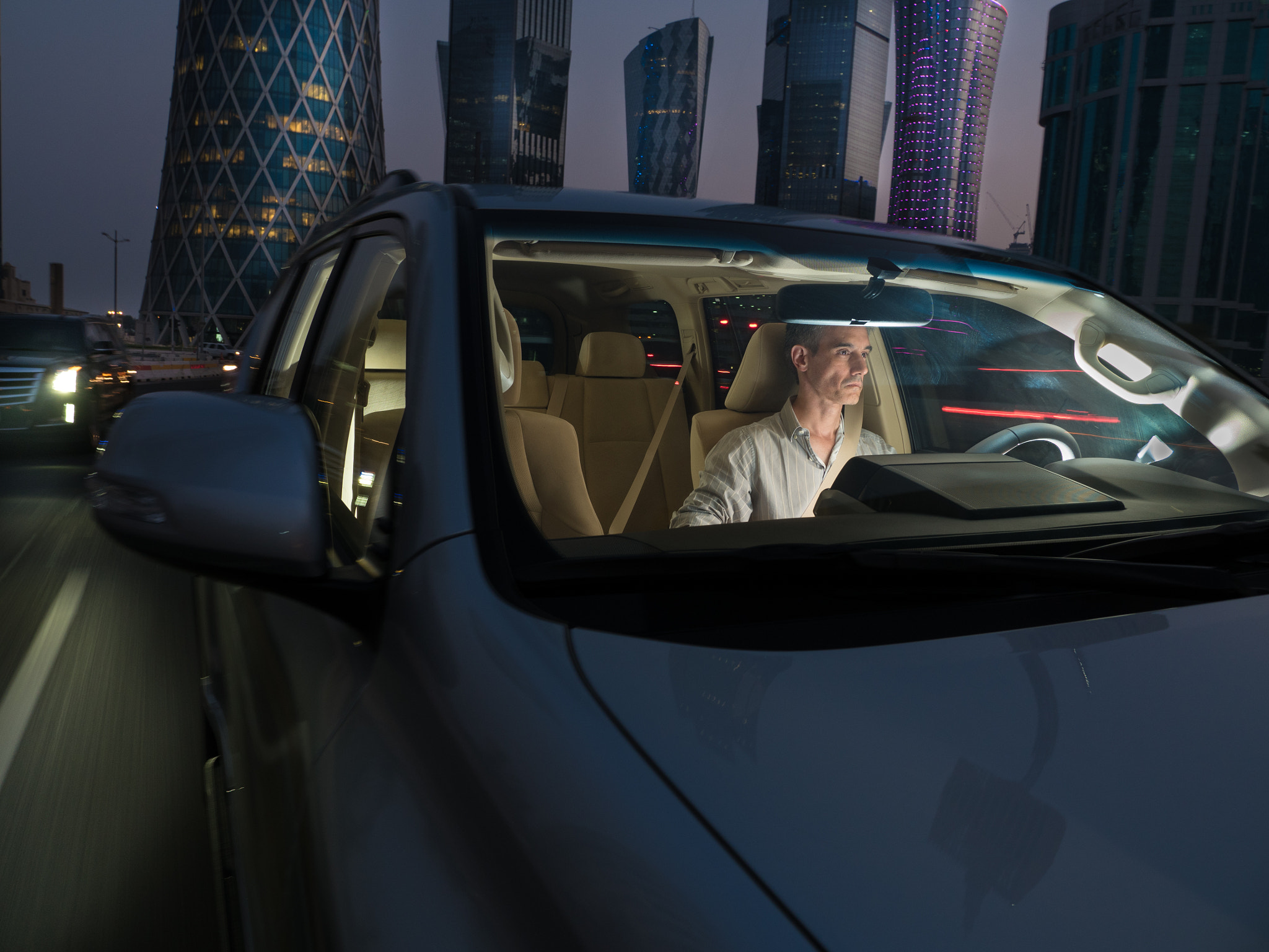 Panasonic Lumix G X Vario 12-35mm F2.8 ASPH Power OIS sample photo. Blue hour driving photography