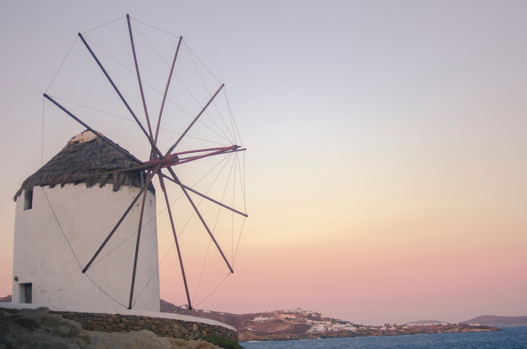 Nikon D7000 + Nikon AF Nikkor 35mm F2D sample photo. Mykonos windmill sunrise photography