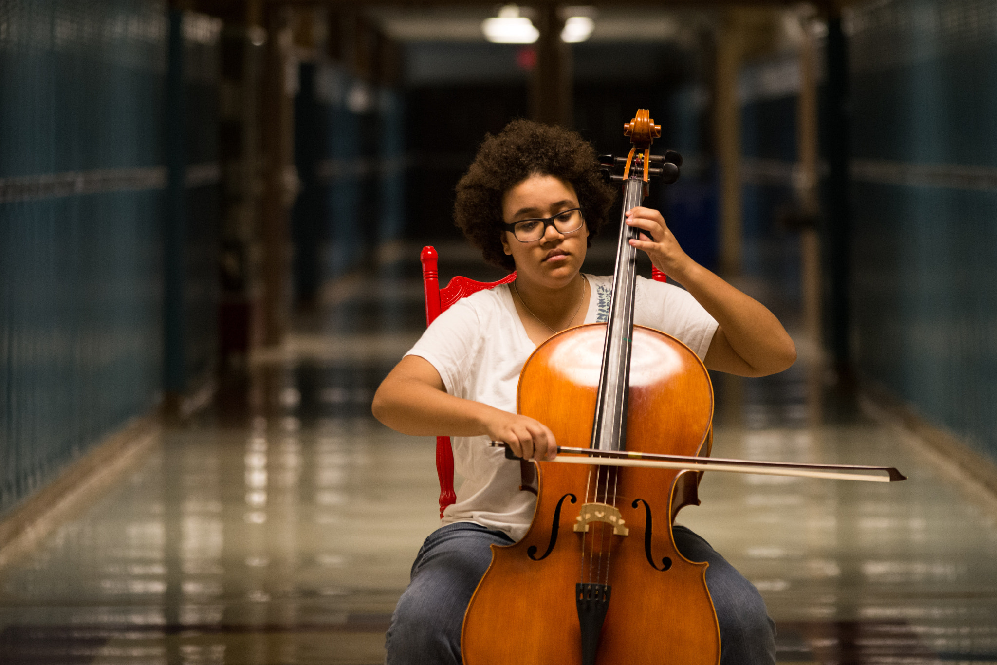 Nikon D7100 + Sigma 50-150mm F2.8 EX APO DC OS HSM sample photo. Hallway cellist photography