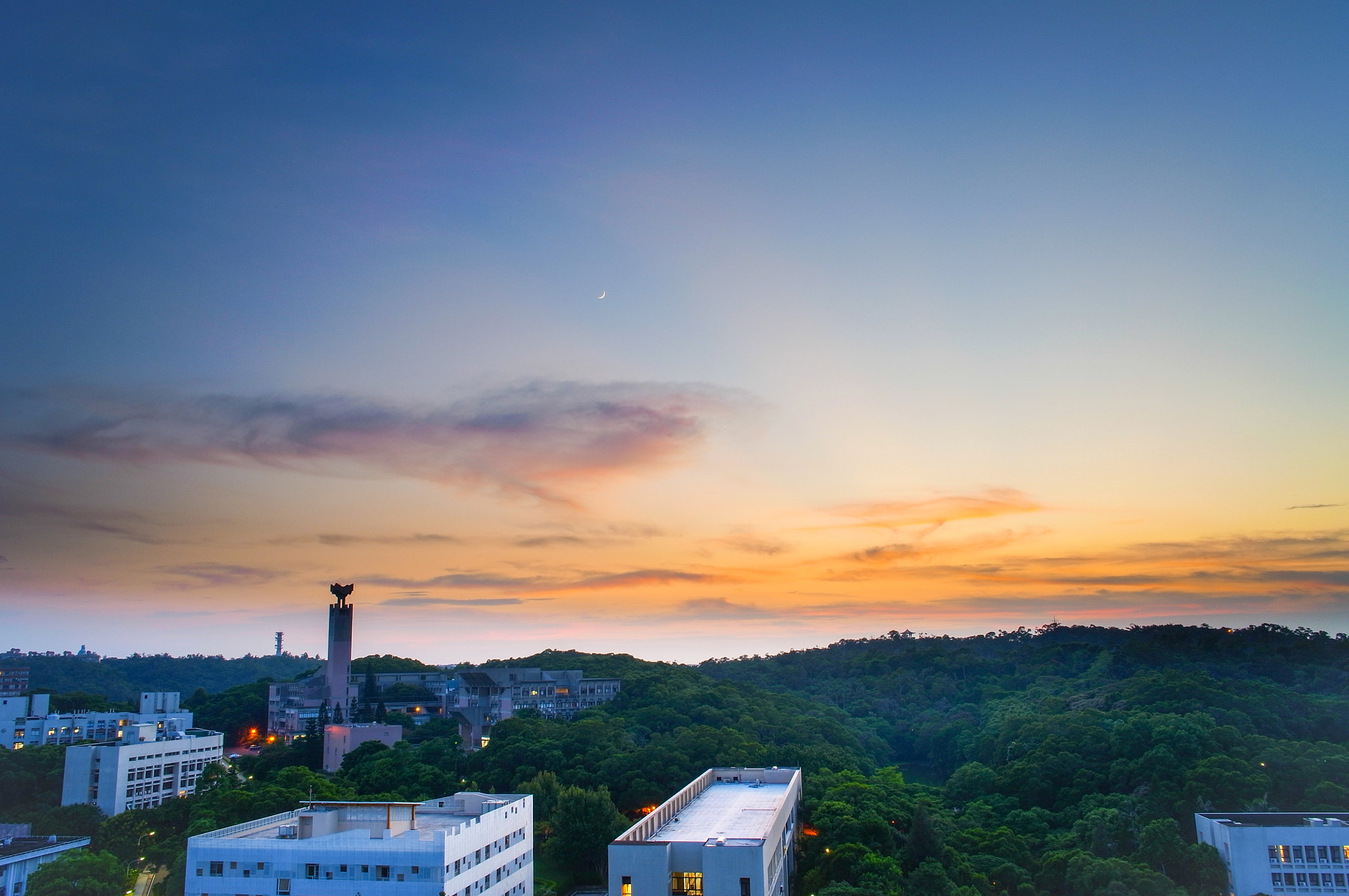 GR LENS A12 28mm F2.5 sample photo. Sunset time and moon. photography