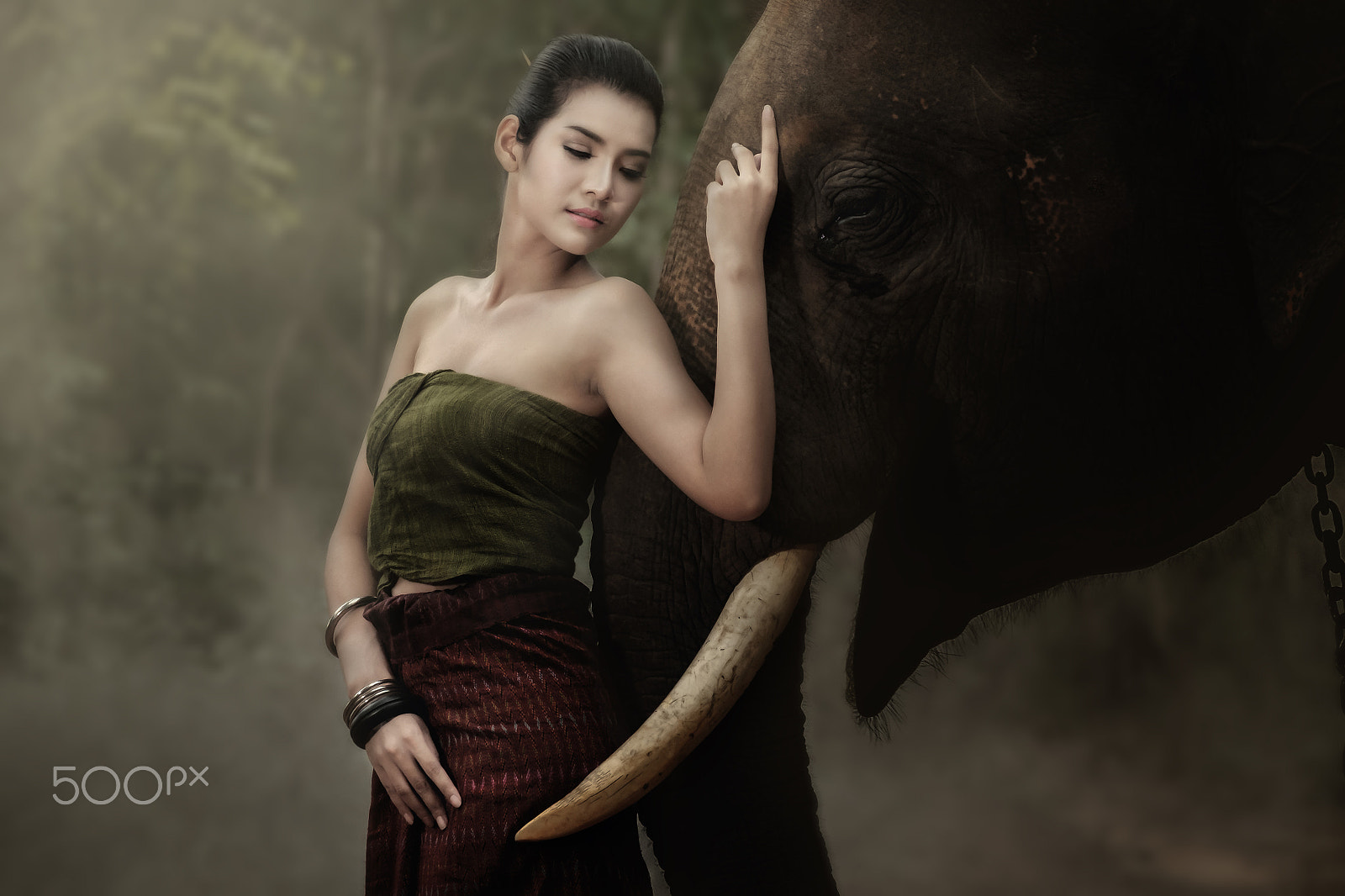 Fujifilm X-E2 + Fujifilm XC 50-230mm F4.5-6.7 OIS II sample photo. Thai traditional woman portrait with elephant photography