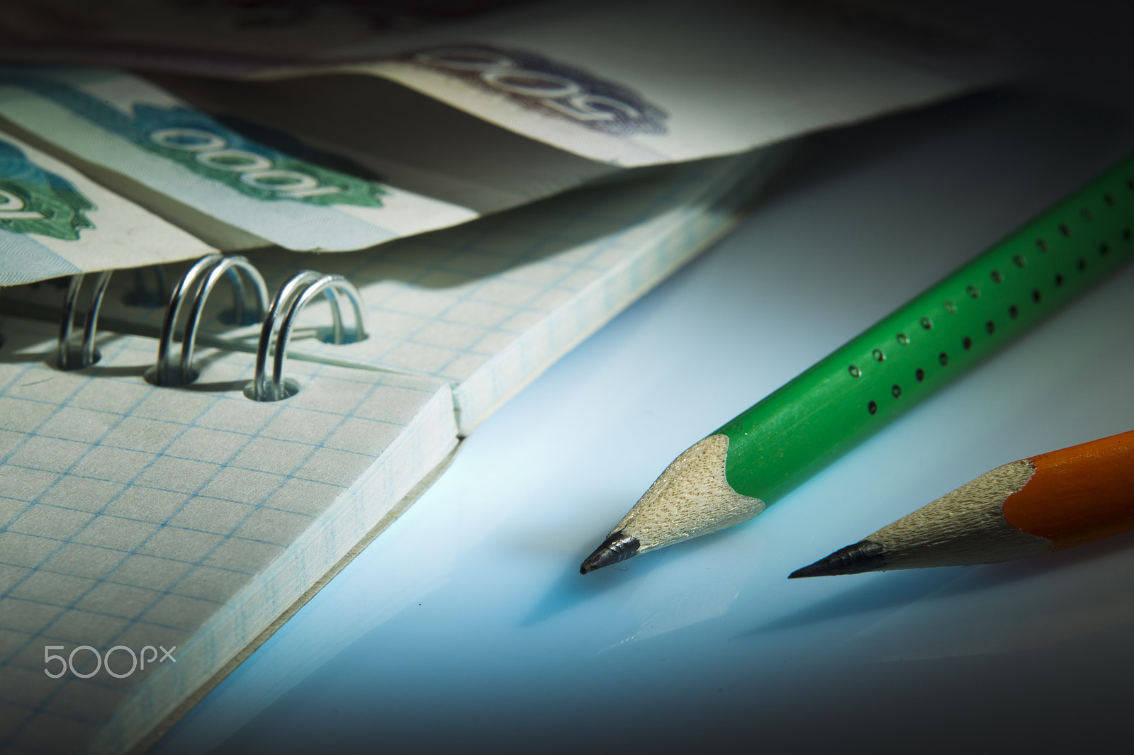 Canon EOS-1D Mark IV sample photo. Pencils, notebook, money photography