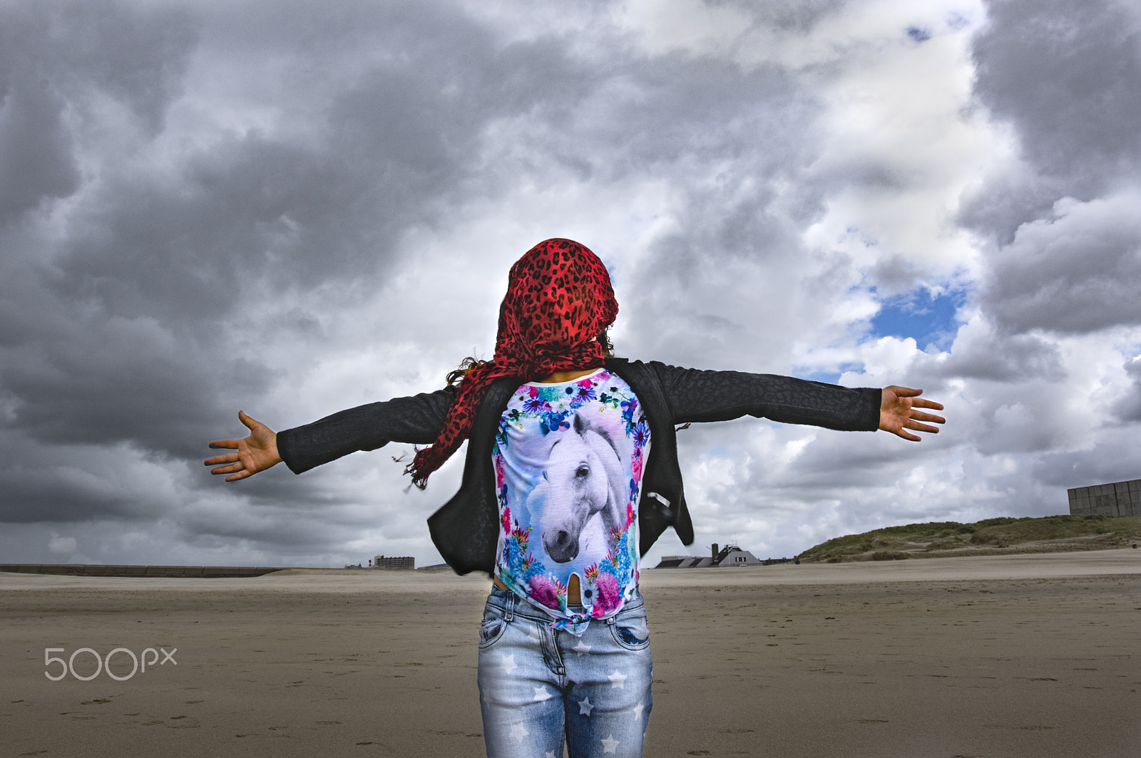 Pentax K-3 II sample photo. Girl with red scarf in storm photography