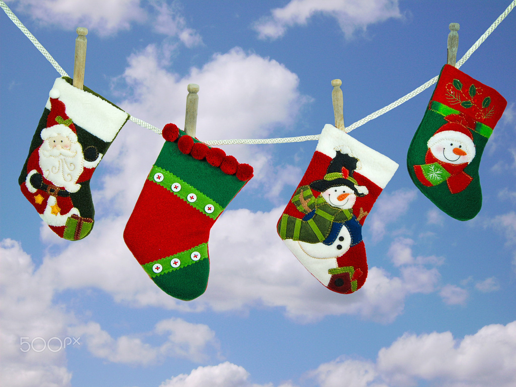 Christmas stocking on clothesline