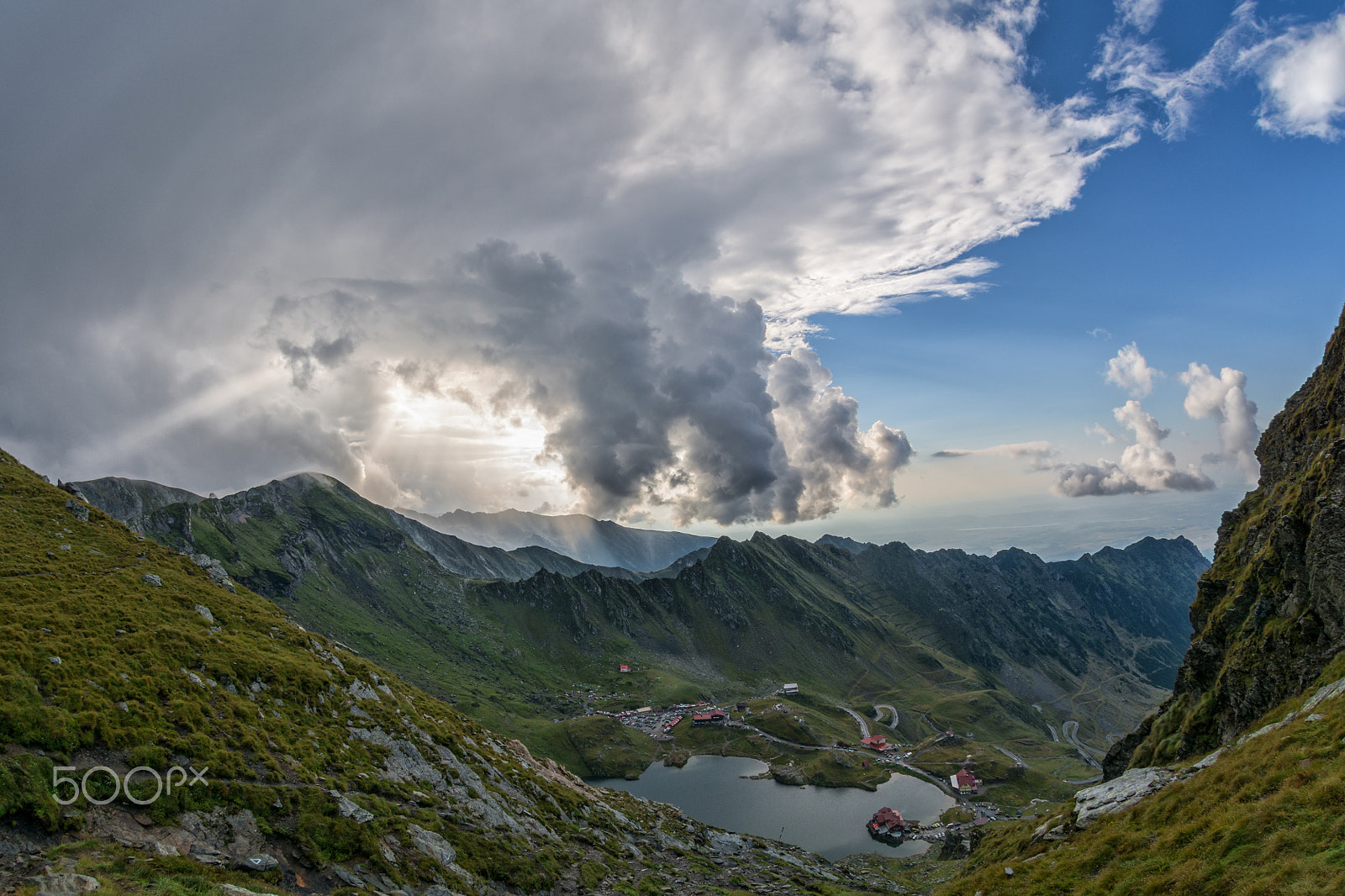 Nikon AF DX Fisheye-Nikkor 10.5mm F2.8G ED sample photo. Cloudy sunset after rain at balea lake, fagarasi mountains photography