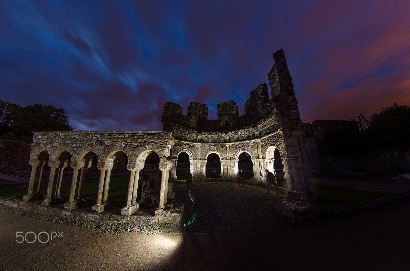 Nikon D7000 + Samyang 8mm F3.5 Aspherical IF MC Fisheye sample photo. Mellifont abbey ruins lit up photography