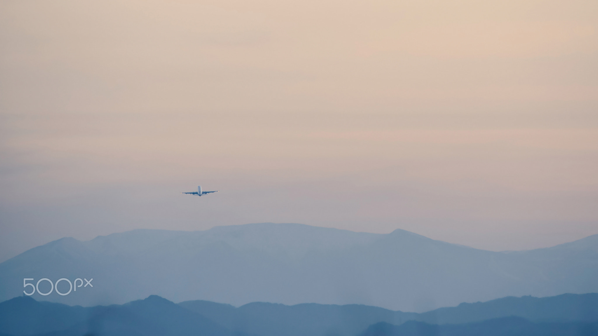 The airplane which takes off for the evenin