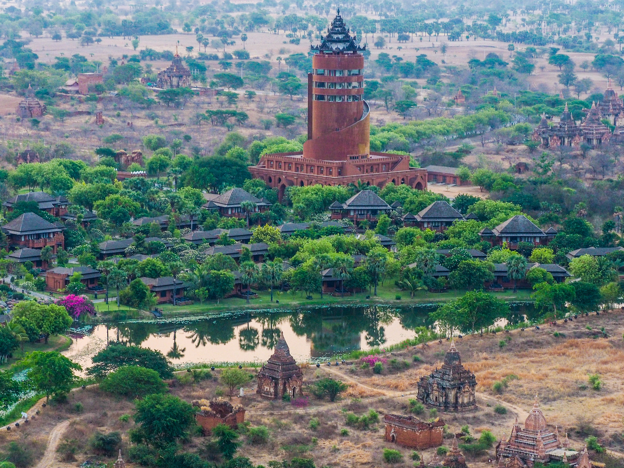 Olympus OM-D E-M10 + Olympus M.Zuiko Digital ED 40-150mm F2.8 Pro sample photo. Aerial view of bagan resort photography