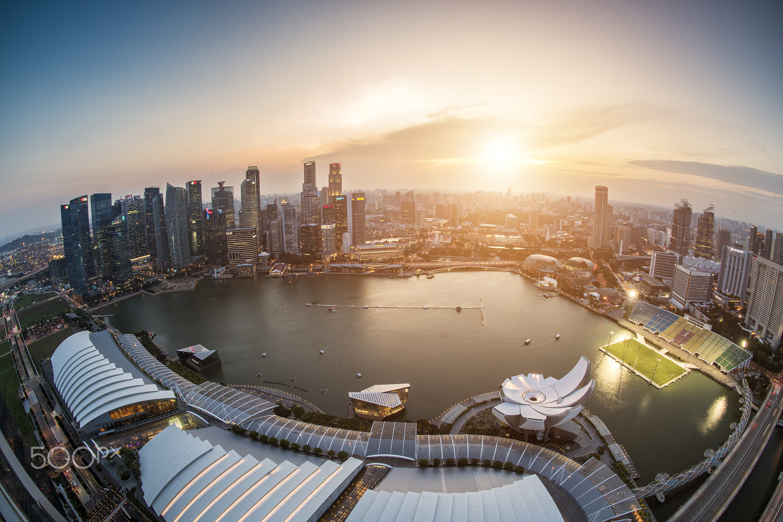 Nikon D810 + Nikon AF Fisheye-Nikkor 16mm F2.8D sample photo. Singapore skyline with sunset photography