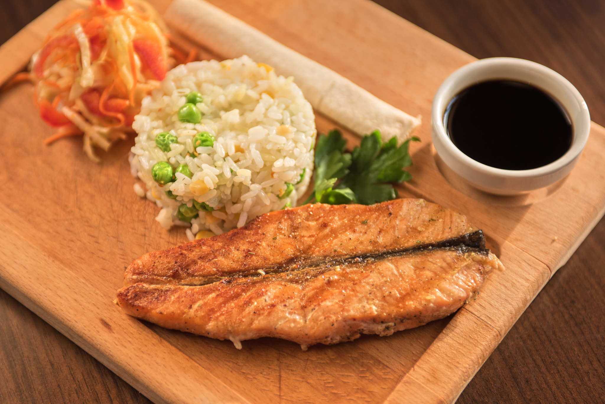 Nikon AF-S Nikkor 28-70mm F2.8 ED-IF sample photo. Grilled salmon with rice photography