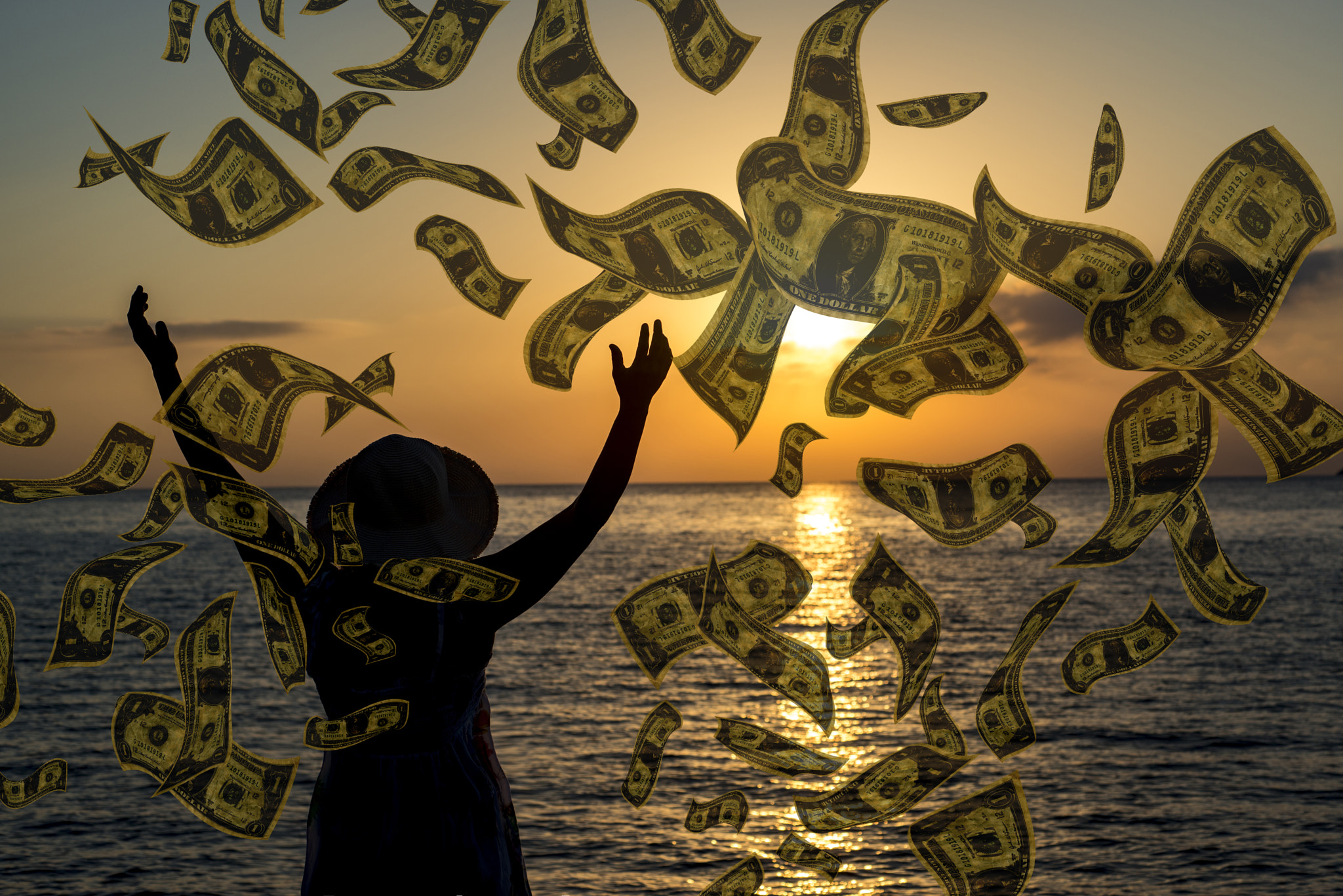 Nikon D800E + Nikon AF Micro-Nikkor 60mm F2.8D sample photo. It's raining dollars woman on vacation photography