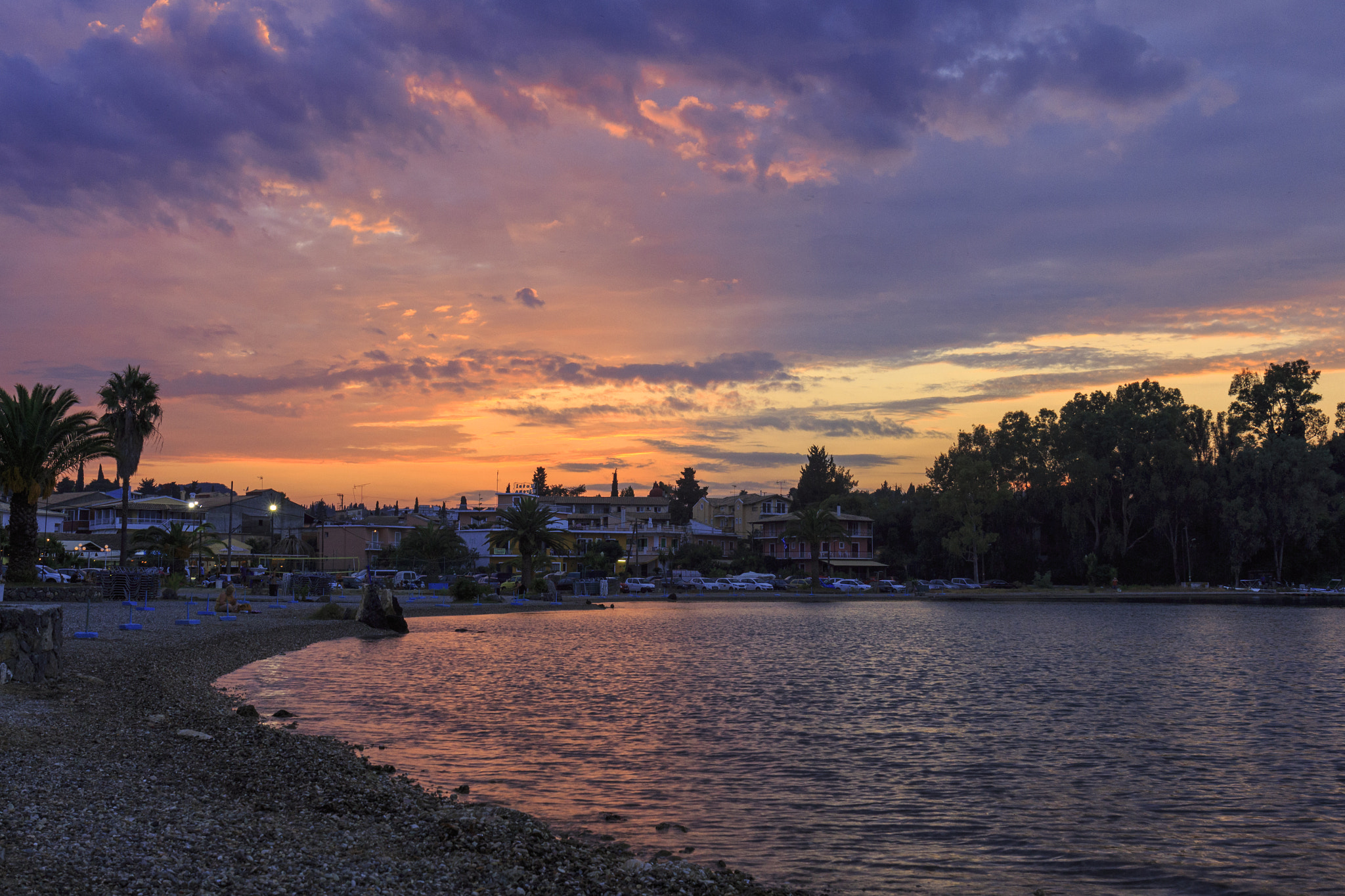 Canon EF 24-70mm F4L IS USM sample photo. Sunset at gouvia beach photography
