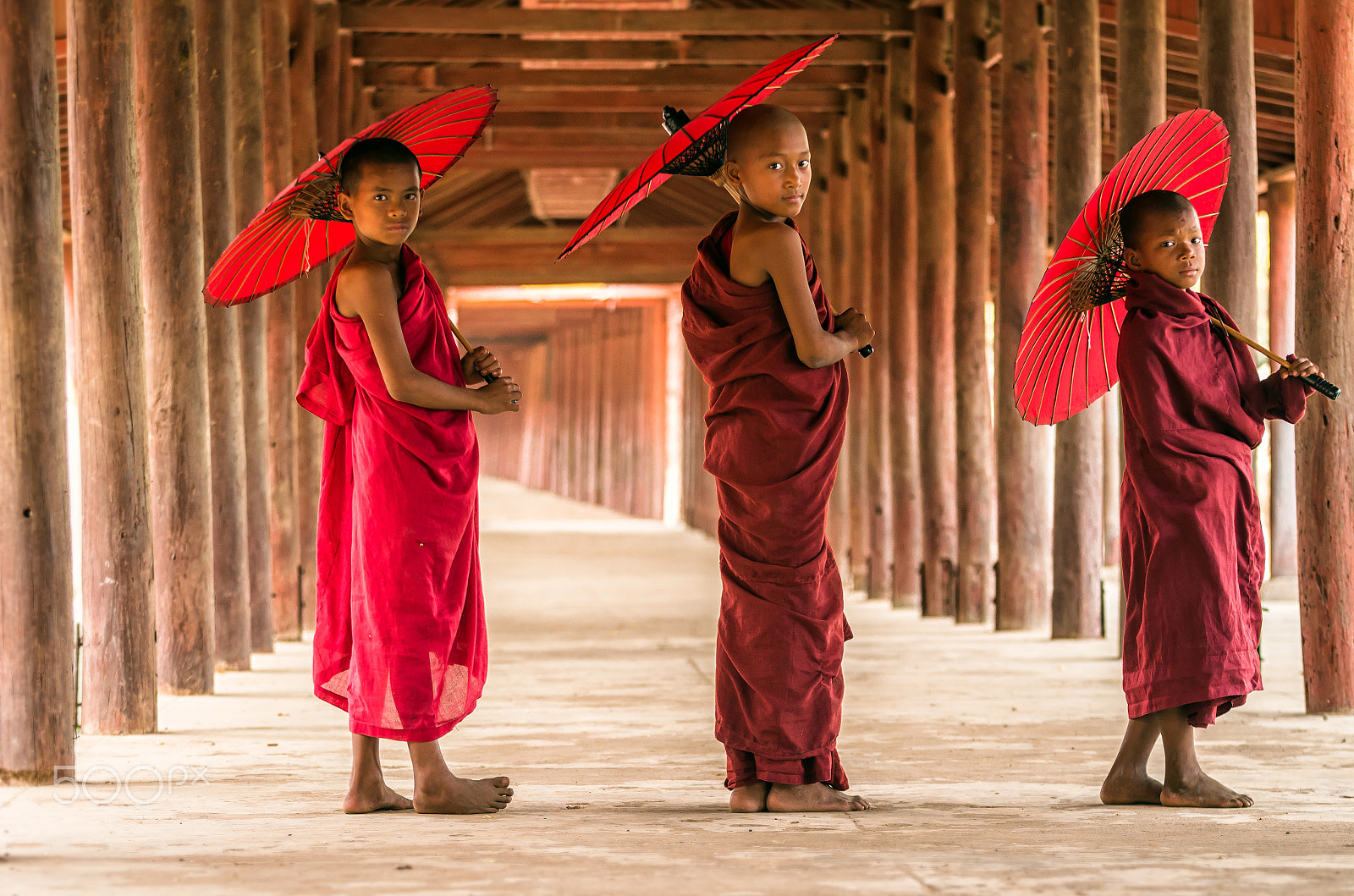 Pentax K-5 IIs sample photo. Three buddhist novice are walking in pagoda,myanmar photography