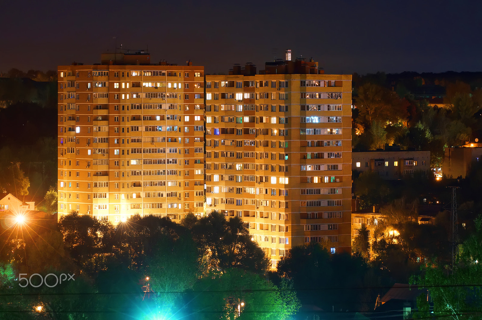 Sony SLT-A77 + Minolta AF 300mm F2.8 HS-APO G sample photo. Residental building at night photography