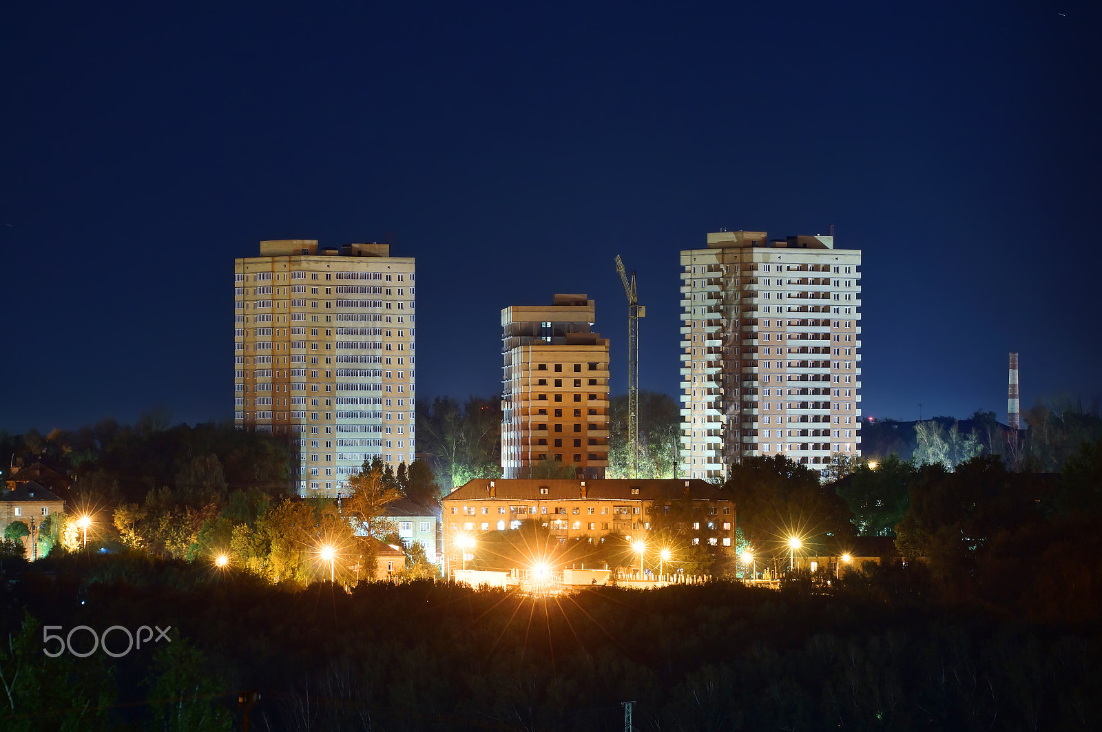 Sony SLT-A77 + Minolta AF 300mm F2.8 HS-APO G sample photo. Construction of residental buildings at night photography