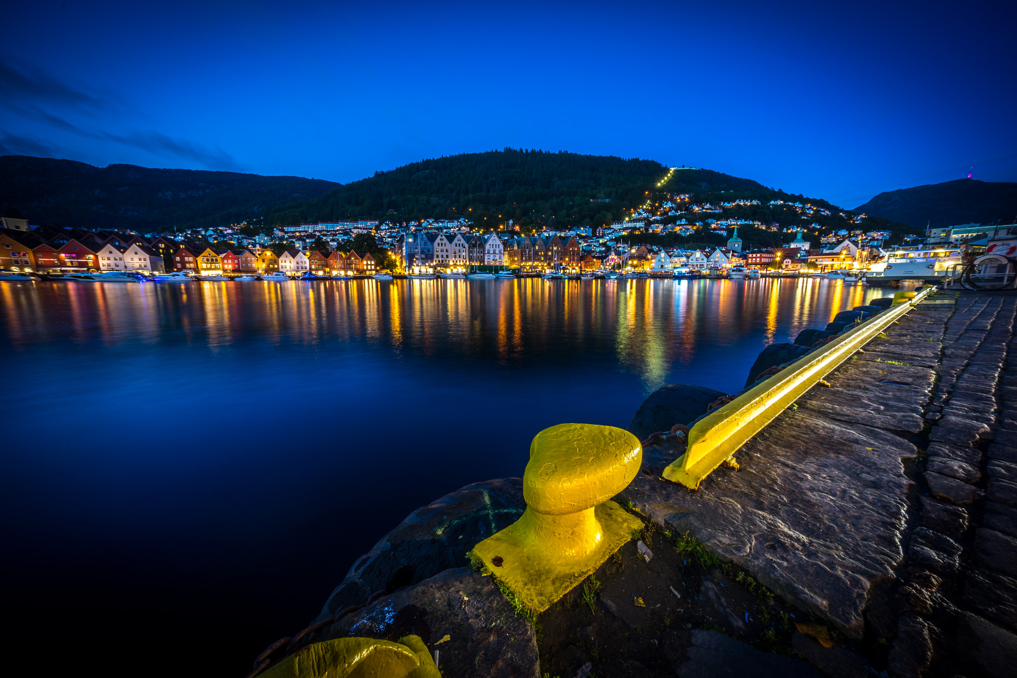 Sony a7 II + Sony E 10-18mm F4 OSS sample photo. Bryggen at night, bergen, norway photography