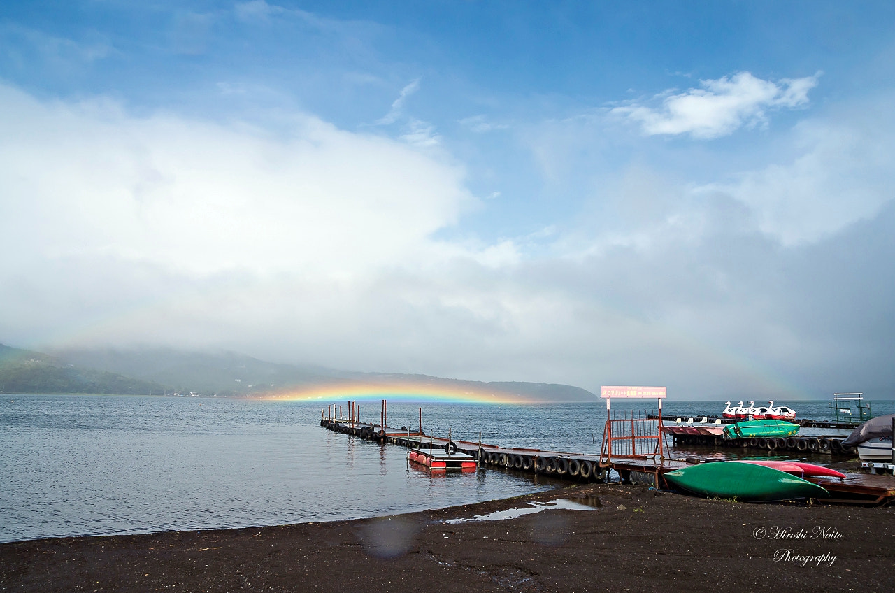 Ricoh GXR A16 sample photo. Flat rainbow on the lake yamanakako photography