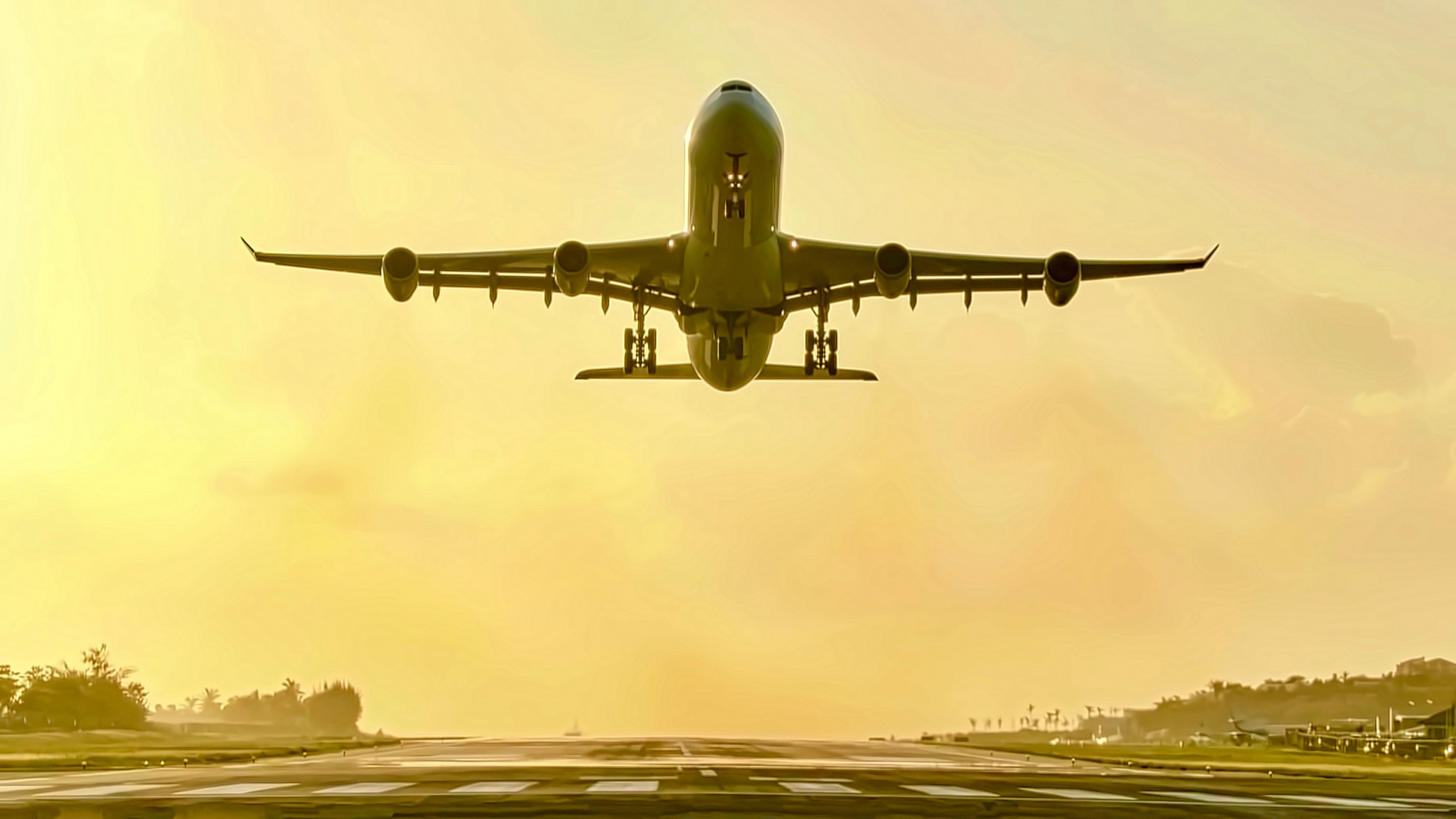 Pentax K-3 + Pentax smc DA 18-270mm F3.5-6.3 ED SDM sample photo. Air france a340 departing at sunset photography