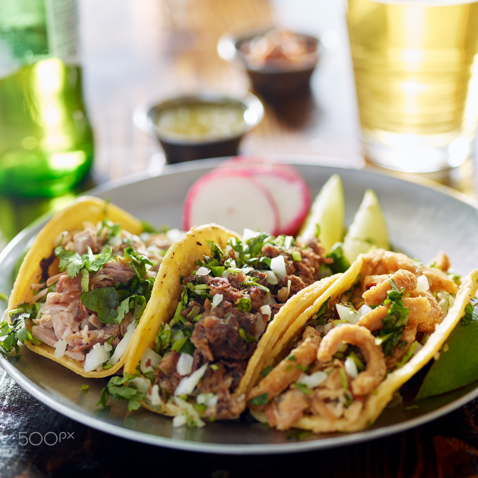 Phase One P65+ sample photo. Authentic mexican street tacos on plate with beef and pork photography