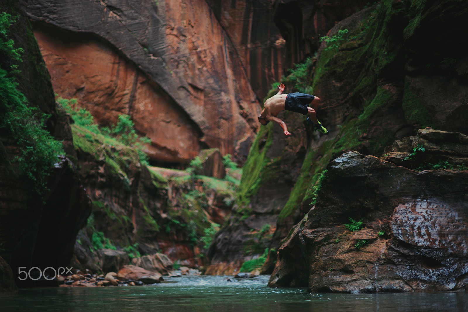 Sony a7S II + Sony 70-400mm F4-5.6 G SSM sample photo. Back flip in zion 'narrows' national park photography