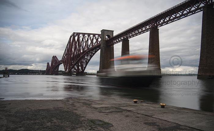 Nikon D700 + AF-S DX Zoom-Nikkor 18-55mm f/3.5-5.6G ED sample photo. Ferry boat glides in  - forth rail bridge - long exposure - sout photography