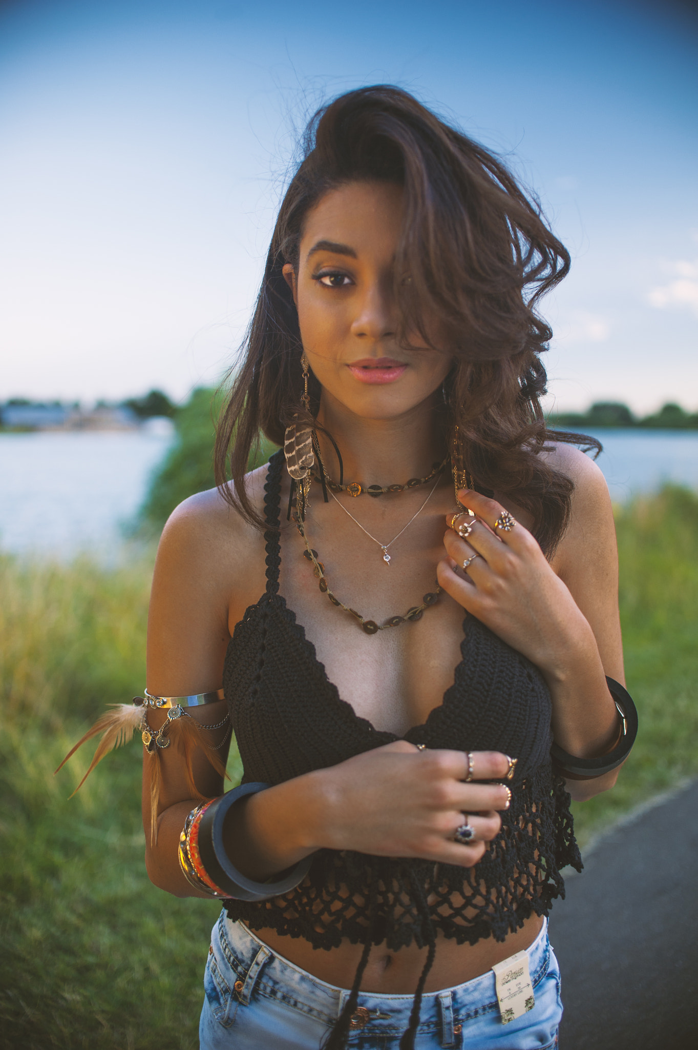 Nikon D700 + Nikon AF-S DX Nikkor 35mm F1.8G sample photo. Ingrid at sunset in boho outfit photography